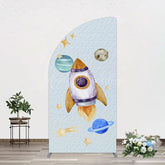 Lofaris Cartoon Starry Sky Rocket Birthday Half Moon Arch Backdrop